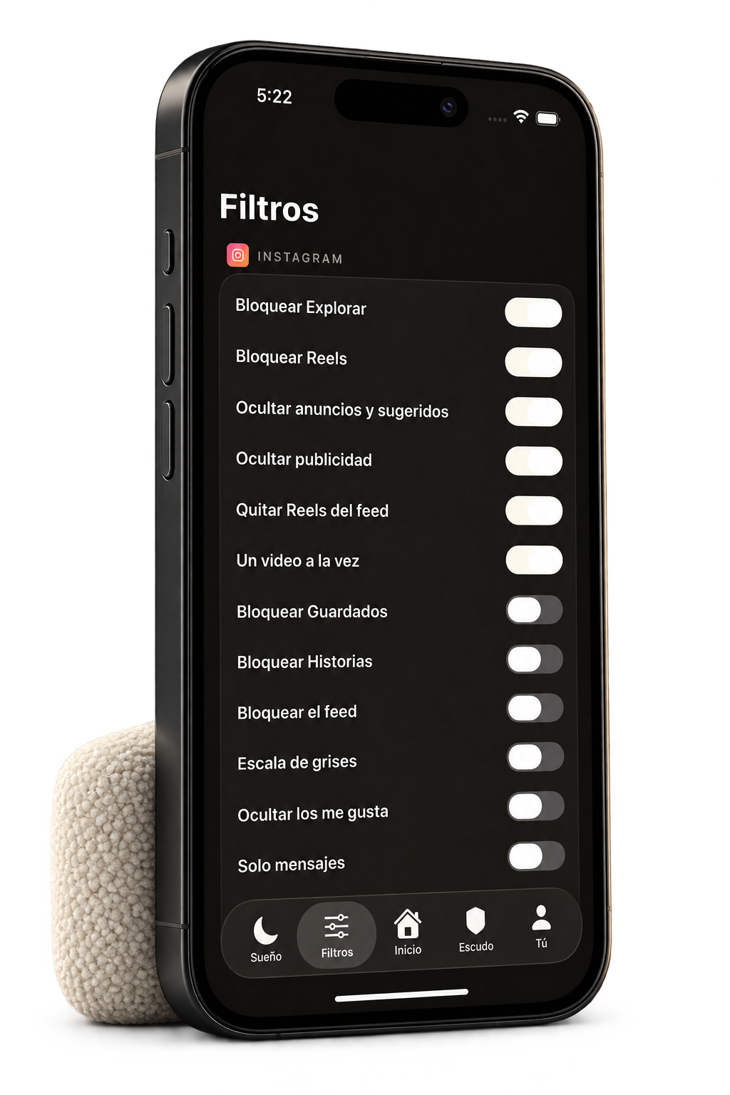 Controles de Tranqui para ocultar Reels, Explorar y contenido sugerido