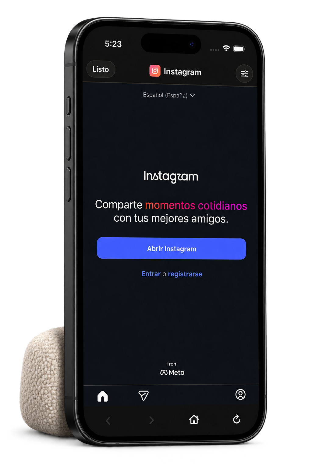 Instagram dentro de Tranqui sin la pestaña de Reels